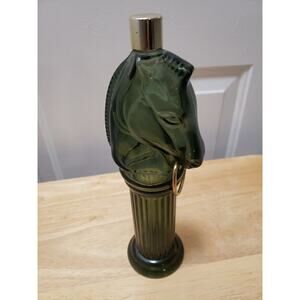 VINTAGE GREEN AVON PONY POST DECANTER 8 oz. BOTTLE LABLE AND CAP EMPTY